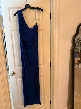 open lace back dress BCBGMAXAZRIA Navy One Shoulder Dress  Runway Catalog